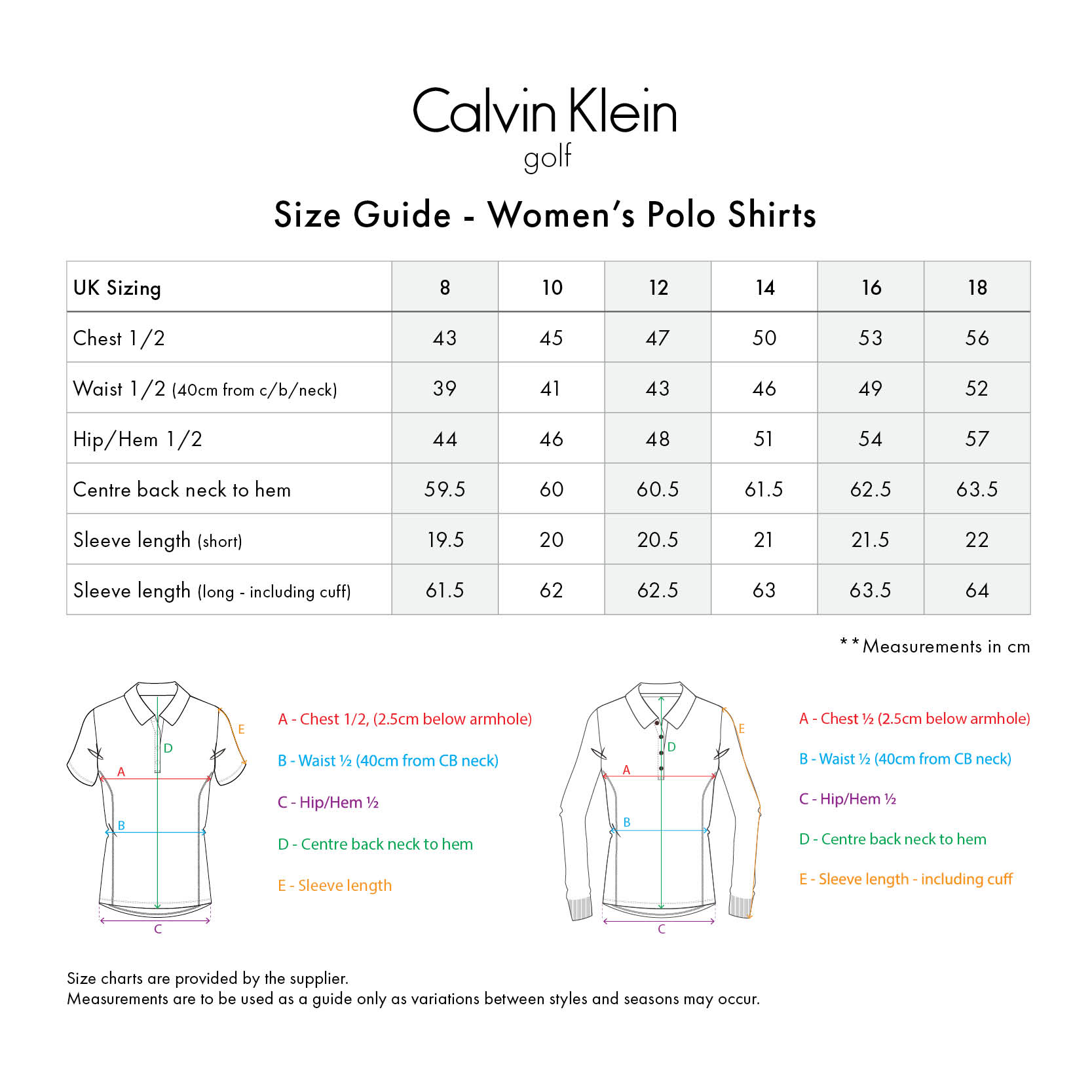 calvin klein-shirts-womens size chart